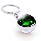 12 Constellation Keychain 12 Zodiac Signs Glass Ball Keychains Keyrings Luminous Pendant Key Rings Holder Birthday Gifts