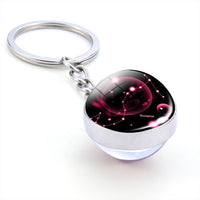 12 Constellation Keychain 12 Zodiac Signs Glass Ball Keychains Keyrings Luminous Pendant Key Rings Holder Birthday Gifts