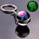 Luminous Keychain Boho Long Chains Pendant Glass Ball Keychains Keyrings for Women Men Gift Brain Photo Glow in the Dark