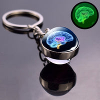 Luminous Keychain Boho Long Chains Pendant Glass Ball Keychains Keyrings for Women Men Gift Brain Photo Glow in the Dark