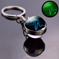 Luminous Keychain Boho Long Chains Pendant Glass Ball Keychains Keyrings for Women Men Gift Brain Photo Glow in the Dark