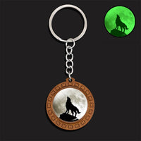 Luminous Wolf Keychain Wooden Handmade Key Chain Kryringa Bohemia Long Chains Pendant Keyholder Glow in The Dark Glass