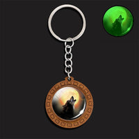 Luminous Wolf Keychain Wooden Handmade Key Chain Kryringa Bohemia Long Chains Pendant Keyholder Glow in The Dark Glass