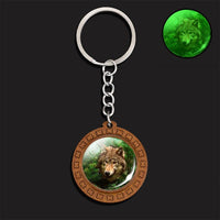 Luminous Wolf Keychain Wooden Handmade Key Chain Kryringa Bohemia Long Chains Pendant Keyholder Glow in The Dark Glass