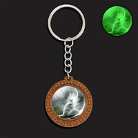 Luminous Wolf Keychain Wooden Handmade Key Chain Kryringa Bohemia Long Chains Pendant Keyholder Glow in The Dark Glass