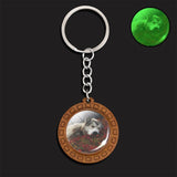 Luminous Wolf Keychain Wooden Handmade Key Chain Kryringa Bohemia Long Chains Pendant Keyholder Glow in The Dark Glass