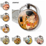 Gustav Klimt Keychain Klimt's The Kiss,Fulfillment, Water Serpents,tree of Life,farm Garden Glass Dome Metal Key Chain for Women