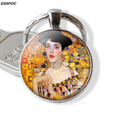 Gustav Klimt Keychain Klimt's The Kiss,Fulfillment, Water Serpents,tree of Life,farm Garden Glass Dome Metal Key Chain for Women