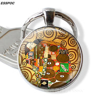 Gustav Klimt Keychain Klimt's The Kiss,Fulfillment, Water Serpents,tree of Life,farm Garden Glass Dome Metal Key Chain for Women