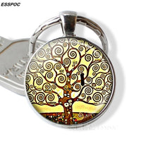 Gustav Klimt Keychain Klimt's The Kiss,Fulfillment, Water Serpents,tree of Life,farm Garden Glass Dome Metal Key Chain for Women