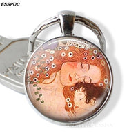 Gustav Klimt Keychain Klimt's The Kiss,Fulfillment, Water Serpents,tree of Life,farm Garden Glass Dome Metal Key Chain for Women