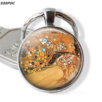 Gustav Klimt Keychain Klimt's The Kiss,Fulfillment, Water Serpents,tree of Life,farm Garden Glass Dome Metal Key Chain for Women