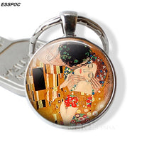 Gustav Klimt Keychain Klimt's The Kiss,Fulfillment, Water Serpents,tree of Life,farm Garden Glass Dome Metal Key Chain for Women