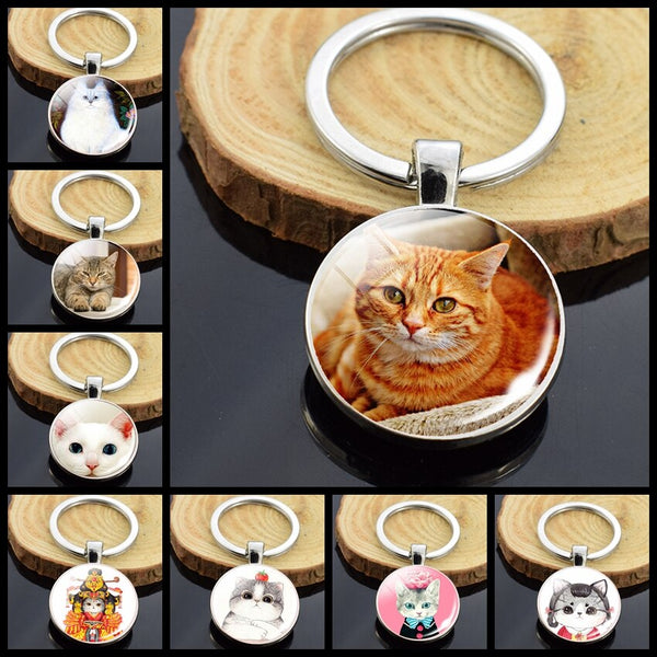 Cute Animals Keychain Anime Cat Double Side Keychains for Women Bag Chains Men Car Key Rings Silver Color Jewllery