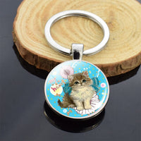 Cute Animals Keychain Anime Cat Double Side Keychains for Women Bag Chains Men Car Key Rings Silver Color Jewllery