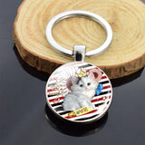 Cute Animals Keychain Anime Cat Double Side Keychains for Women Bag Chains Men Car Key Rings Silver Color Jewllery