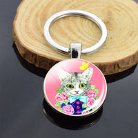 Cute Animals Keychain Anime Cat Double Side Keychains for Women Bag Chains Men Car Key Rings Silver Color Jewllery