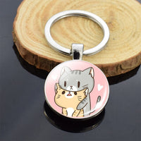 Cute Animals Keychain Anime Cat Double Side Keychains for Women Bag Chains Men Car Key Rings Silver Color Jewllery