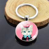 Cute Animals Keychain Anime Cat Double Side Keychains for Women Bag Chains Men Car Key Rings Silver Color Jewllery