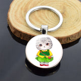 Cute Animals Keychain Anime Cat Double Side Keychains for Women Bag Chains Men Car Key Rings Silver Color Jewllery