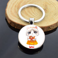 Cute Animals Keychain Anime Cat Double Side Keychains for Women Bag Chains Men Car Key Rings Silver Color Jewllery