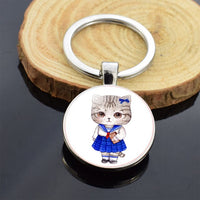 Cute Animals Keychain Anime Cat Double Side Keychains for Women Bag Chains Men Car Key Rings Silver Color Jewllery