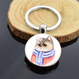 Cute Animals Keychain Anime Cat Double Side Keychains for Women Bag Chains Men Car Key Rings Silver Color Jewllery