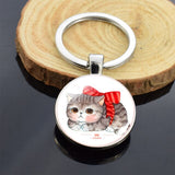 Cute Animals Keychain Anime Cat Double Side Keychains for Women Bag Chains Men Car Key Rings Silver Color Jewllery