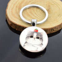 Cute Animals Keychain Anime Cat Double Side Keychains for Women Bag Chains Men Car Key Rings Silver Color Jewllery