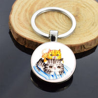 Cute Animals Keychain Anime Cat Double Side Keychains for Women Bag Chains Men Car Key Rings Silver Color Jewllery