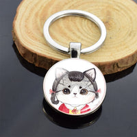 Cute Animals Keychain Anime Cat Double Side Keychains for Women Bag Chains Men Car Key Rings Silver Color Jewllery