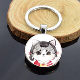 Cute Animals Keychain Anime Cat Double Side Keychains for Women Bag Chains Men Car Key Rings Silver Color Jewllery