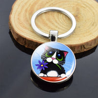 Cute Animals Keychain Anime Cat Double Side Keychains for Women Bag Chains Men Car Key Rings Silver Color Jewllery