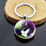 Cute Animals Keychain Anime Cat Double Side Keychains for Women Bag Chains Men Car Key Rings Silver Color Jewllery