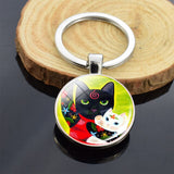 Cute Animals Keychain Anime Cat Double Side Keychains for Women Bag Chains Men Car Key Rings Silver Color Jewllery