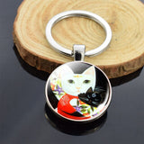 Cute Animals Keychain Anime Cat Double Side Keychains for Women Bag Chains Men Car Key Rings Silver Color Jewllery