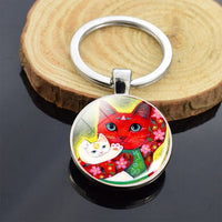 Cute Animals Keychain Anime Cat Double Side Keychains for Women Bag Chains Men Car Key Rings Silver Color Jewllery