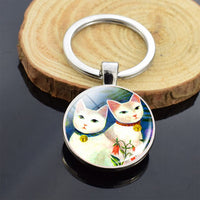 Cute Animals Keychain Anime Cat Double Side Keychains for Women Bag Chains Men Car Key Rings Silver Color Jewllery