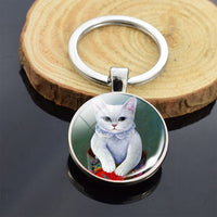 Cute Animals Keychain Anime Cat Double Side Keychains for Women Bag Chains Men Car Key Rings Silver Color Jewllery