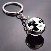 Black and White Cats Keychain Yin Yang Cats Picture Glass Ball Key Chain Double Side Glass Keyring Christmas Gifts