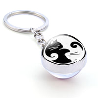 Black and White Cats Keychain Yin Yang Cats Picture Glass Ball Key Chain Double Side Glass Keyring Christmas Gifts