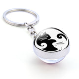 Black and White Cats Keychain Yin Yang Cats Picture Glass Ball Key Chain Double Side Glass Keyring Christmas Gifts