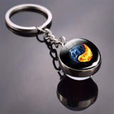 Black and White Cats Keychain Yin Yang Cats Picture Glass Ball Key Chain Double Side Glass Keyring Christmas Gifts