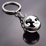 Double Side Glass Keyring Christmas Gifts Black and White Cats Keychain Yin Yang Cats Picture Glass Ball Key Chain