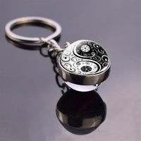 Double Side Glass Keyring Christmas Gifts Black and White Cats Keychain Yin Yang Cats Picture Glass Ball Key Chain