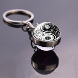 Double Side Glass Keyring Christmas Gifts Black and White Cats Keychain Yin Yang Cats Picture Glass Ball Key Chain