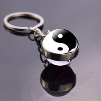 Double Side Glass Keyring Christmas Gifts Black and White Cats Keychain Yin Yang Cats Picture Glass Ball Key Chain