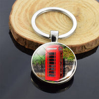 London Big Ben Telephone Booth Attractions Keychain Glass Cabochon Car Keyring London Travel Souvenir Keychain Pendant