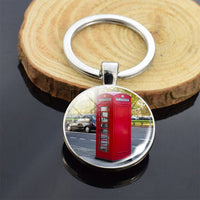 London Big Ben Telephone Booth Attractions Keychain Glass Cabochon Car Keyring London Travel Souvenir Keychain Pendant