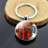 London Big Ben Telephone Booth Attractions Keychain Glass Cabochon Car Keyring London Travel Souvenir Keychain Pendant